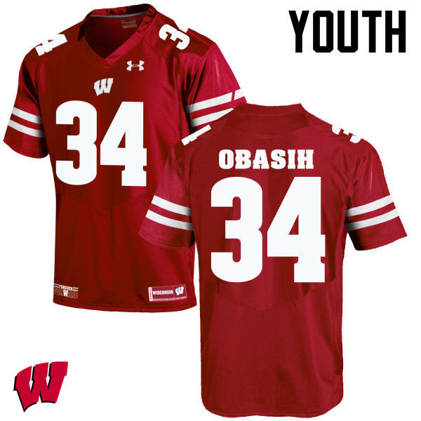 Wisconsin Badgers Youth #34 Chikwe Obasih NCAA Under Armour Authentic Red College Stitched Football Jersey FX40P86HT